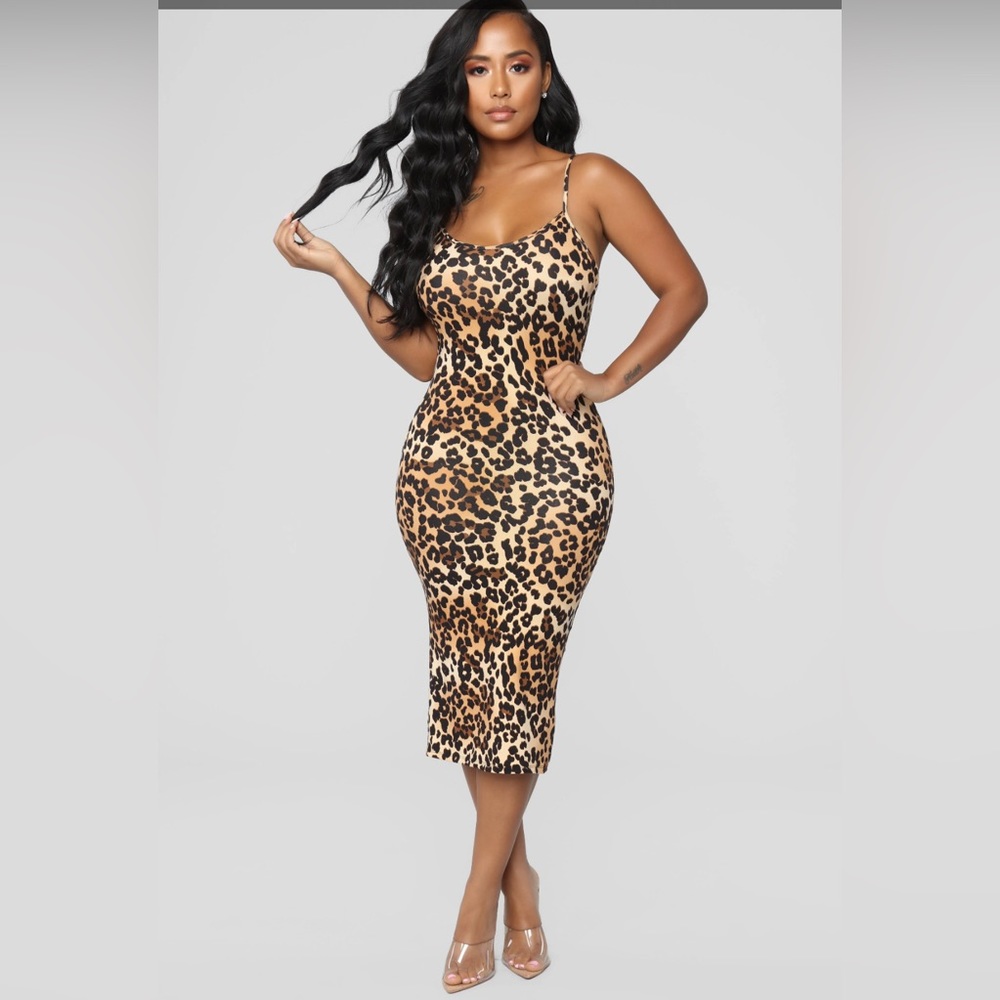 NWOT Fashion Nova Chico Brown Leopard Midi Dress